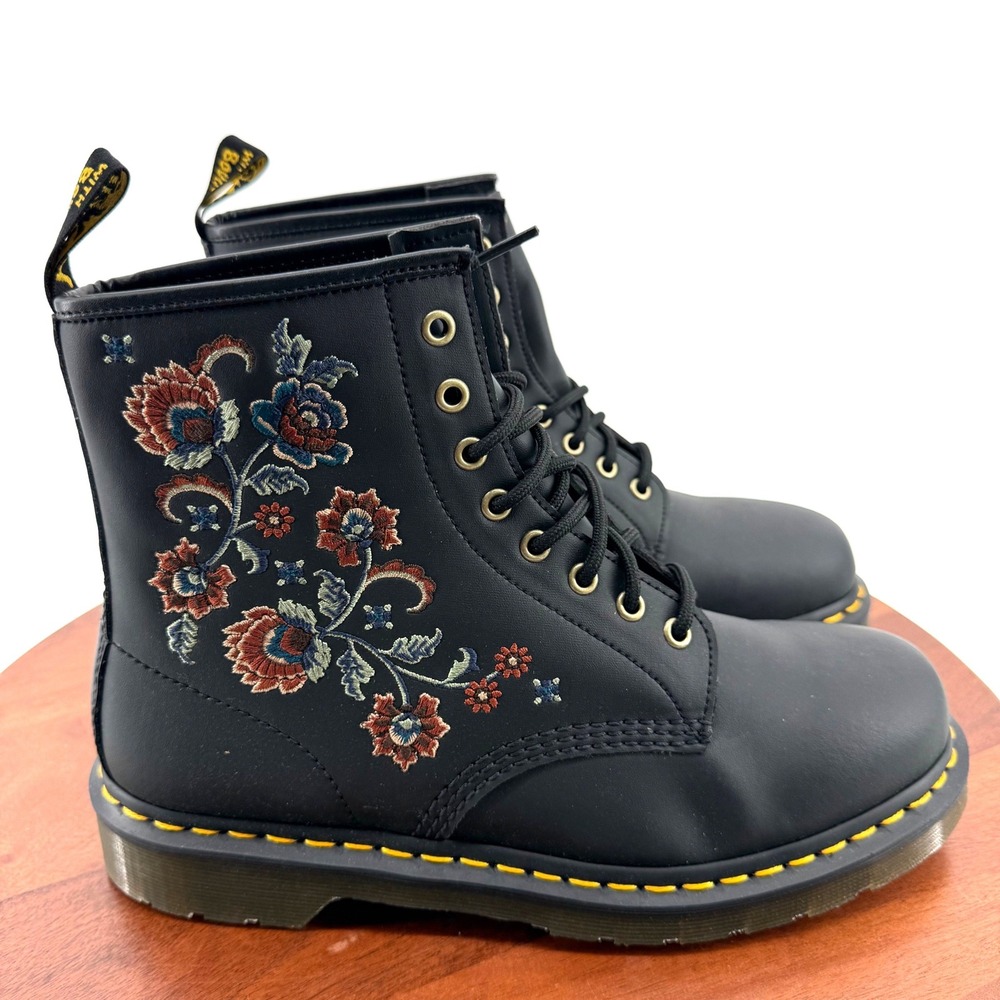 Dr. Martens 1460 Vonda TF Boots Black Floral Embroidered Leather Women 11 NIB